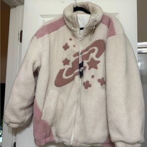 Aelfric Eden Puffer Jacket - Cream and Pink Star Design